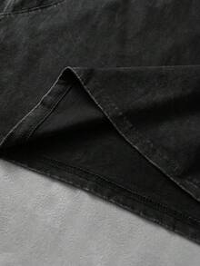 ROMWE MEN Camiseta de manga corta de cuello redondo con remaches y estampado de estrella, de uso casual y versátil para uso diario - Negro - Ver 7
