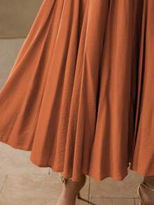 MOTF PREMIUM WOMEN'S FOLDED PLEATED SIDE ZIPPER SKIRT - Rust Brown - View 3