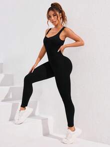 Nuvra Women Simple Solid Color Sleeveless Jumpsuit For Daily Workout Full Body For Daily Workout Gym Women Outfit Sports - Black - View 6