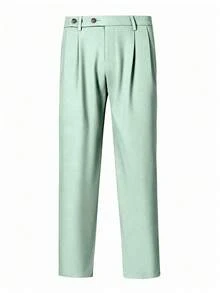 Manfinity Homme Men's Solid Color Pleated Pocket Casual Straight Leg Pants - Mint Green - View 6