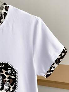 Resyla Women's Leopard Print & Numeric Graphic Round Neck T-Shirt - White - View 4
