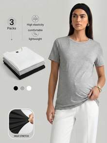 Modmama 孕妇纯色简约圆领短袖 T 恤孕妇日常穿着 - 彩色 - 查看 2