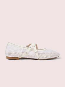 CUCCOO DOLLMOD A Pair Of White Stylish Elegant Mary Jane Flats, Mesh Breathable Ballet Round Toe Flats, Buckle Straps - Chantilly - View 5