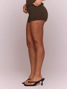MUSERA ESSENTIALS Cotton Blended Fitted Micro Mini Shorts Spring Summer Holiday Everyday Cute Daily Basics Simple Essential - Chocolate Brown - View 4