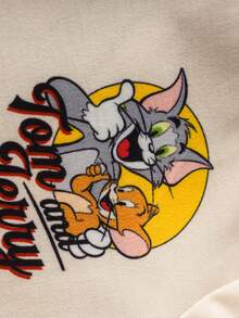TOM & JERRY X SHEIN 男嬰圓領字母卡通印花短袖T恤與短褲休閒日常套裝 - 杏色 - 查看 5