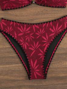 Swim Chiccia Women's Colorblock Spaghetti Strap Backless Tie-Up Textured Fabric Underwire Contrast Trim Bikini, Elegant Summer Beach Casual Vacation Swimwear - Burgundy - View 6