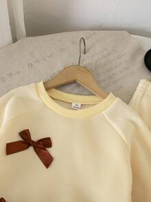 Tween Girls Back To School Fashion Grey Long Sleeve Wide Leg Bow Top Pants Round Neck Decor - Yellow - View 4