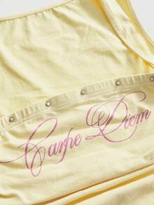 ROMWE Avant Women's Letter Print Ruched Slim Fit Versatile Casual Top - Yellow - View 3