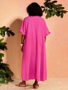 BrightlyHer Plus Size Magenta Dress Long Casual Vacation Summer Spring Clothing Beach Outfits For Women - Hot Pink - View 3