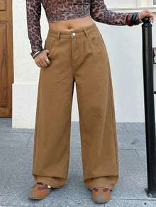 Dazy Plus Jeans de Mezclilla Largos de Pierna Ancha Sueltos con Desgaste Lavado y Rotos Talla Grande - Amarillo - Ver 5