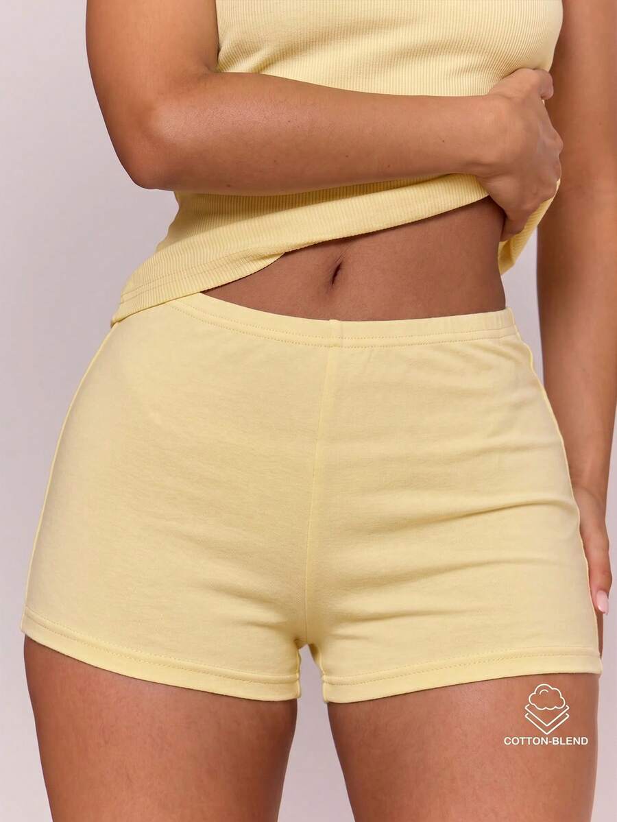 MUSERA ESSENTIALS Celana Pendek Mikro Mini Pas Badan Campuran Katun Musim Semi Musim Panas Liburan Sehari-hari Lucu Dasar Sederhana Esensial - Kuning - View 1