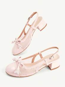 CUCCOO CHICEST Spring And Autumn New Pink Thick Heel Round Toe Mary Jane Cute Bow Fashion Women's High Heel Shoes - Pink - View 6