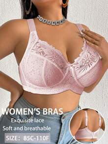 DesireSculpt Sujetador sin aros con patchwork de encaje talla grande, 1 pieza - Rosa - Ver 3
