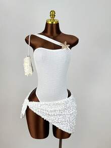 SHEIN Starfish Decor Hollow Sequin Jumpsuit Skirt Beach Party White Summer Breezy Sexy - Multicolor - View 1