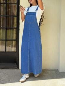 Rivivi Women's Casual Long Denim Overall Dress None, Travel Light Blue Autumn - Blue - View 5