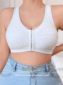 SHEIN Solid Color Soft Comfortable Wavy Jacquard Patchwork Mesh Plus Size Sports Bra, 1pc - Light Grey - View 4