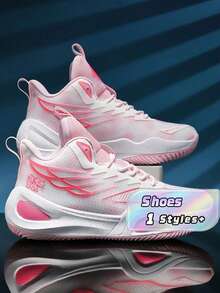 Unisex Mismatched Color Basketball Shoes, Summer Breathable Mesh Sneakers, Non-Slip Athletic Trainers For Outdoor Sports, Professional Training & Competition - Pink - View 1