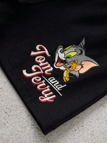 TOM & JERRY X SHEIN 男嬰圓領字母卡通印花短袖T恤與短褲休閒日常套裝 - 杏色 - 查看 8