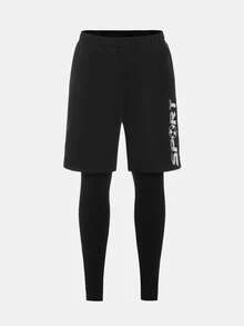 SHEIN Tween Boy Half Zip Sports Jacket & Letter Graphic 2 In 1 Active Tights - Multicolor - View 4