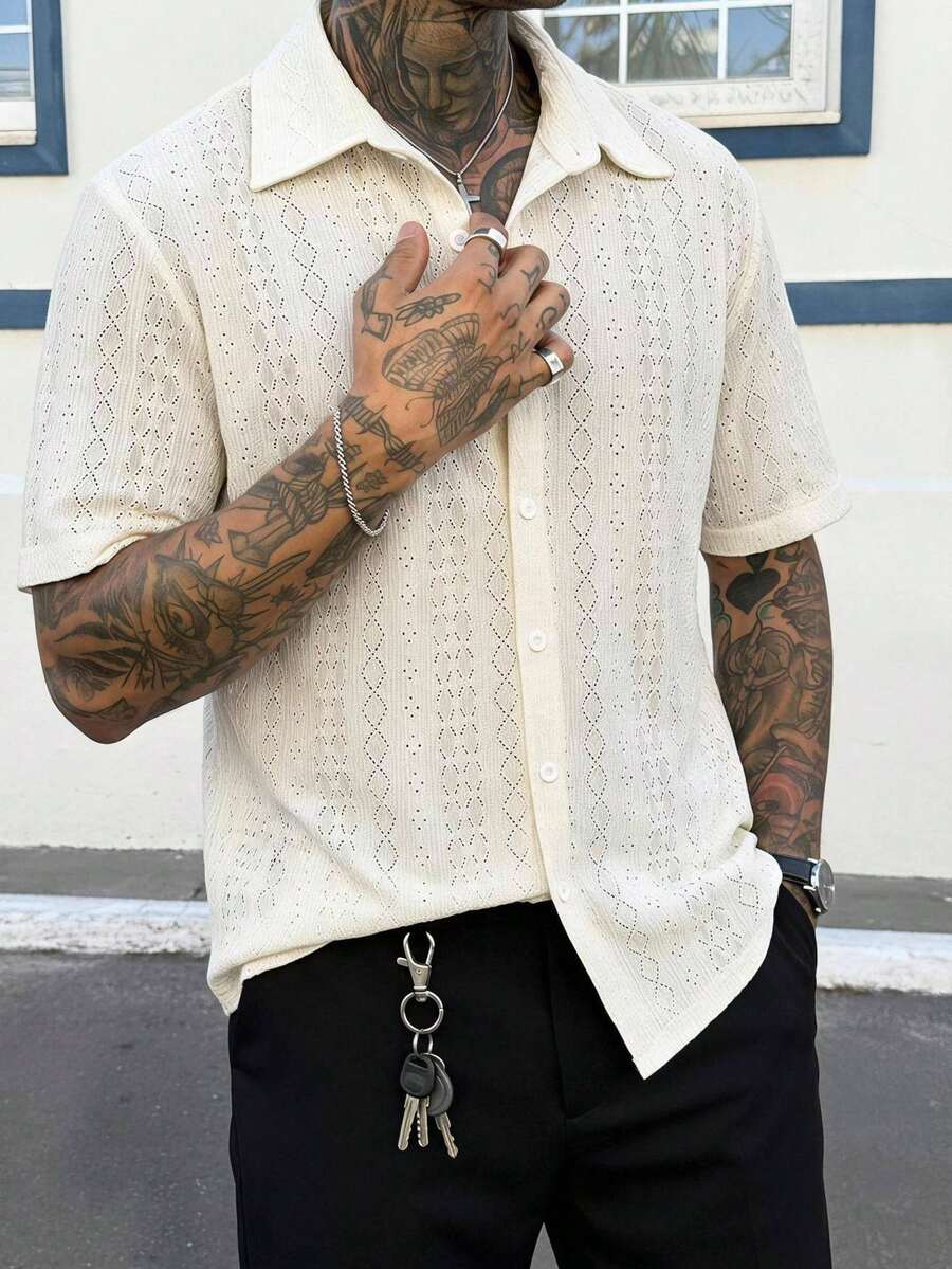 SERO LANO Blusa casual de verano de unicolor con hombros abiertos, mangas cortas y botones delanteros - Blanco - Ver 1
