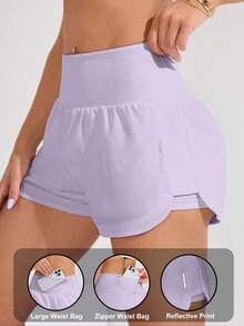SHEIN Sovereign Charm Celana Pendek Olahraga Wanita Warna Polos dengan Kantong di Pinggang - Mauve Purple - View 6