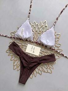 Swim Mod 26SS Spring/Summer Vacation Beach Brown Floral Print Bikini Set - Multicolor - View 9