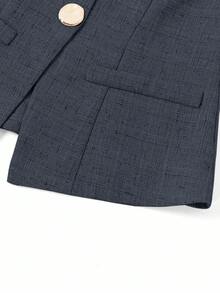 SHEIN Clasi Chaleco sin mangas para mujer con cierre de botón metálico, adecuado para ir al trabajo - Azul Marino - Ver 4