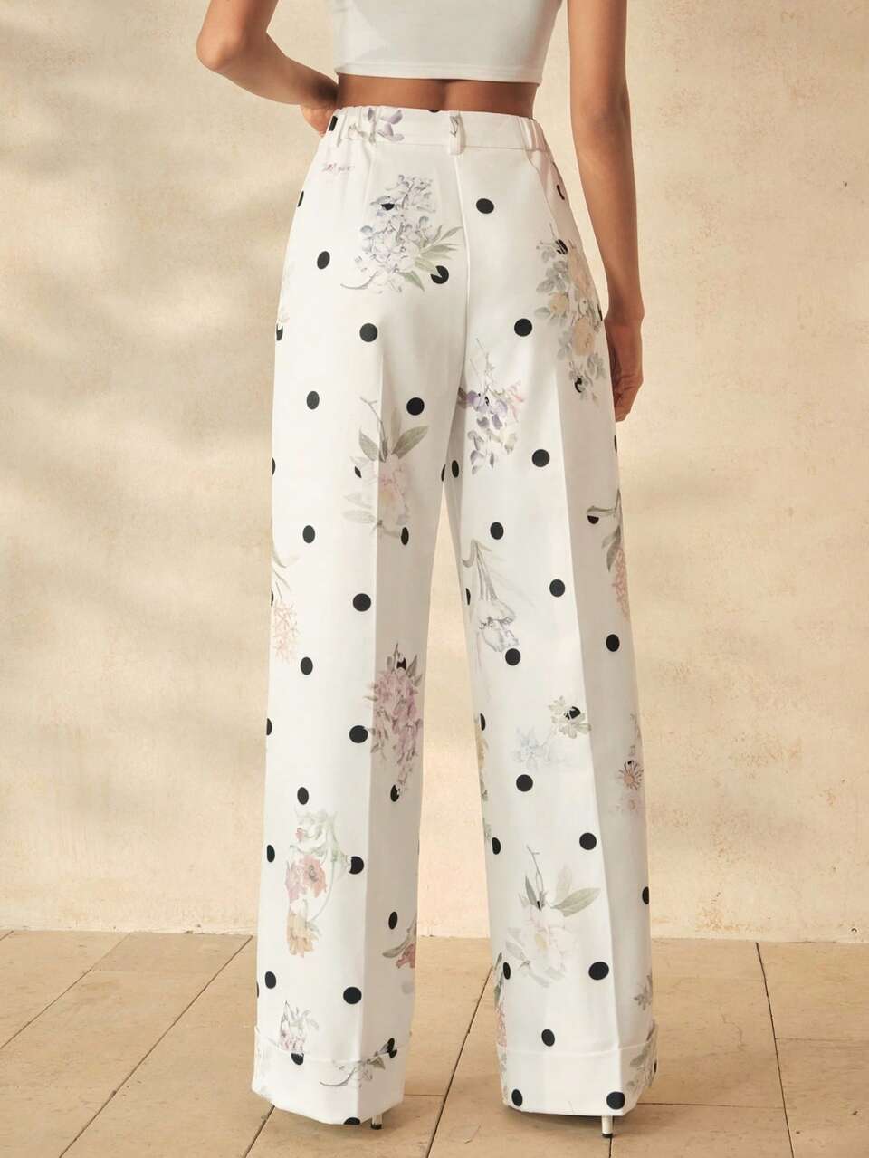 Urban Modern Elegant Elegant Casual Versatile Polka Dot Floral Print High Waist Draped Hem Cuffed Long Women's Suit Pants Spring, Summer, Festival, Holiday, Vacation, Elegant, Business Casual Woman