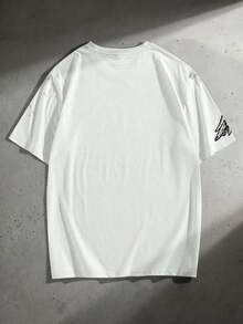 ROMWE MEN Goth Men's Printed Loose Fit Short Sleeve T-Shirt - White - View 2