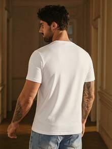 SIGLOCORE Men 100% Cotton Solid V Neck Tee - White - View 2