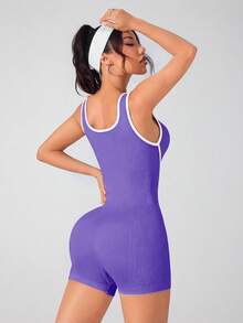 Solea Cove 女款細肩帶露背蜜桃臀皮拉提斯健身連身衣，空中瑜伽運動連身衣，新款式 - Bold Plum - 查看 6