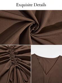 Poshavie Poshavie Damen Große Größen künstlerisches Batik-Blumenkleid, geraffter Tulpenrock, geeignet für den täglichen Gebrauch von Afroamerikanern. - Braun - Übersicht 8