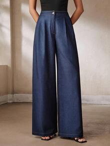 Anewsta Women's New Casual Versatile Professional Commute High Waist Draped Solid Light Pink Long Pants - Blue - View 4
