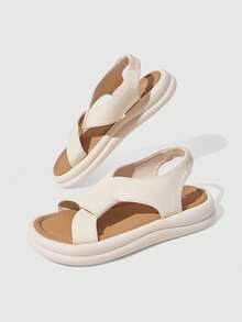 HighSole Women Heeled Sandals Flat Sandals Women's Summer 2026 New With Skirt Roman One-Button Beach Shoes Outer Wear Women Soft Sole Large Size - Beige - View 5