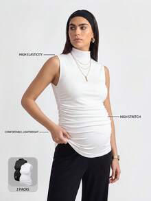 Modmama Maternity Plain Color Collared Casual Ruched Camisole, Summer Top - Multicolor - View 2