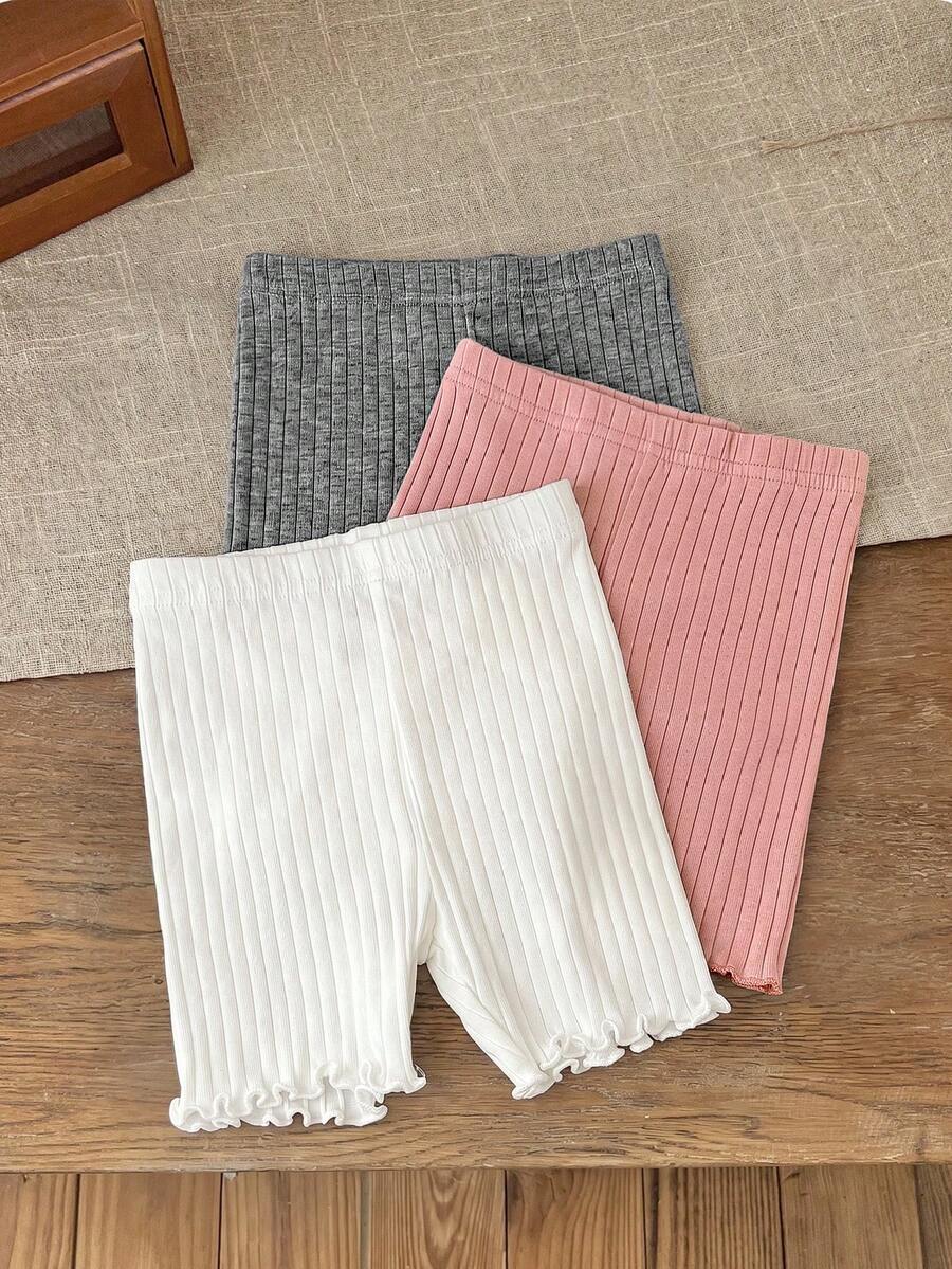 SHEIN LMoss Kids 女婴夏季可爱纯色针织短裤套装 - 彩色 - 查看 1