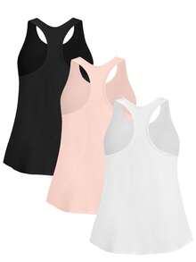 SHEIN Velisys Conjunto de 3 piezas de camiseta deportiva de tirantes con espalda de corredor de unicolor talla grande - Multicolor - Ver 2