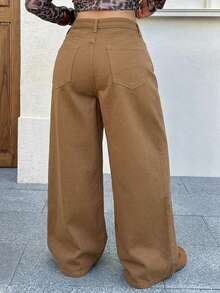 Dazy Plus Jeans de Mezclilla Largos de Pierna Ancha Sueltos con Desgaste Lavado y Rotos Talla Grande - Amarillo - Ver 3