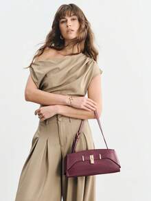 SHECARRY Women's Shoulder Bag, Simple Commuter Work, Elegant And Exquisite Baguette Bag, Large Capacity, Metal Decoration, Handbag. - Red Violet - View 7