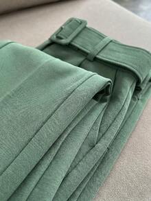 SHEIN Cottnline 女式时尚百搭纯色系带西装裤 - 薄荷綠 - 查看 6