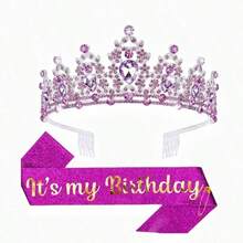 1件/2件組 生日披肩緞帶 It's My Birthday 皇冠頭飾 水鑽生日髮箍 附大頭針 生日披肩與皇冠緞帶 適用生日派對舞會裝飾 新娘皇冠 - 多色 - 查看 23
