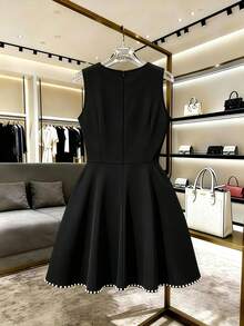 GlowEve CURVE Plus Size Sleeveless Solid Color A-Line Dress With Bubble Hem, Elegant Office Evening Party Wedding Guest Wear For Summer Black - Black - View 2