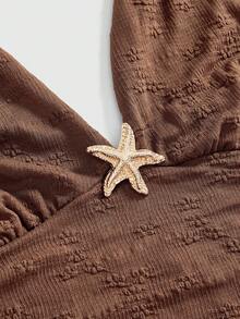 ROMWE Avant Plus Size Women Metal Starfish Decor Ruffle Hem Dress - Brown - View 7