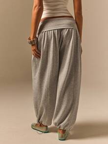 Athîral Women's Loose Fit Drawstring Cuffed Pocket Jogger Pants - Grey - View 2