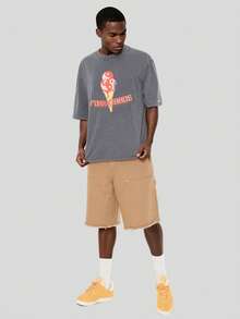 FORM&CHAOS Men's Summer Vintage Casual Streetwear Washed T-Shirt Going Out Dark Grey - Black - View 5