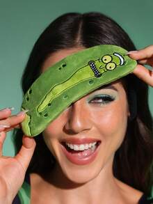 Rick and Morty X SHEIN غطاء عين للنوم بتصميم كرتوني ثلاثي الأبعاد، شكل ثلاثي الأبعاد لطيف، تطريز فاخر، تظليل فعال، قماش ناعم - أخضر - مشاهدة 2