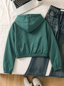 SHEIN Chaqueta con capucha a rayas y bloques de color para niña preadolescente, vuelta al colegio - Verde - Ver 2