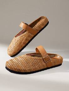 Solecia Women's Slip-On Thick Soled Mule Loafers, Casual Spring/Autumn Shoes For Christmas - Weaving grass brown - View 10