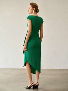 MOTF PREMIUM VESTIDO MIDI ELEGANTE DE MUJER PARA PRIMAVERA/VERANO, VERDE, CON FRUNCIDO Y ESTRUCTURA, PARA IR AL TRABAJO - Verde - Ver 3