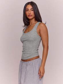 MUSERA ESSENTIALS Soft Rib Scoop Neck Fitted Longline Tank Vest Top Sold As 2 Pieces Multipack Spring Summer Holiday Everyday Cute Daily Basics Simple Essential - Grey - View 3
